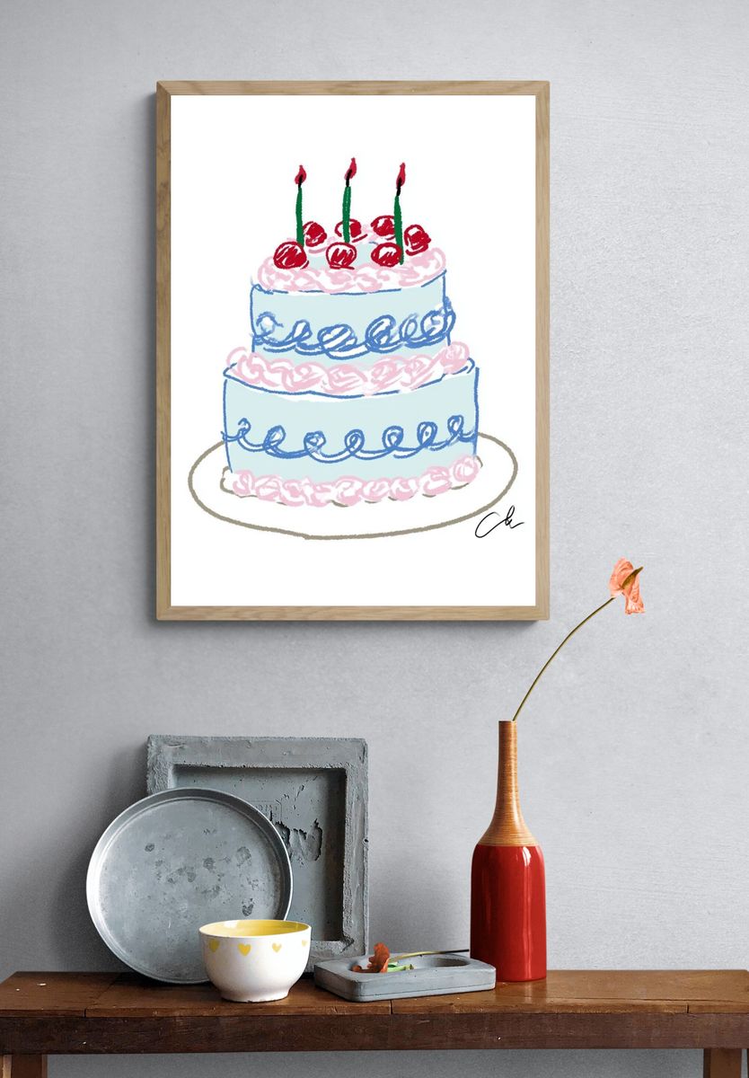 Birthday Cake Illustration Poster. — room view 3