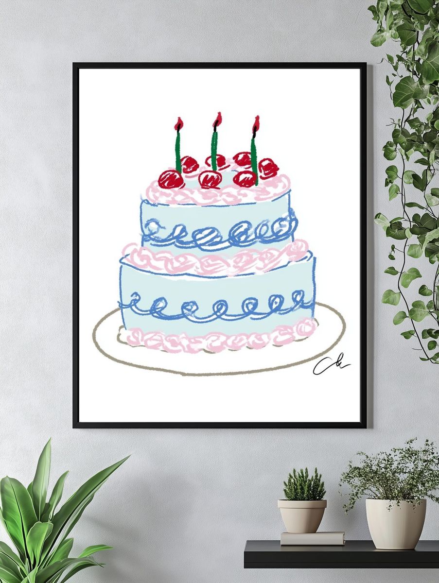 Birthday Cake Illustration Poster. — room view 4