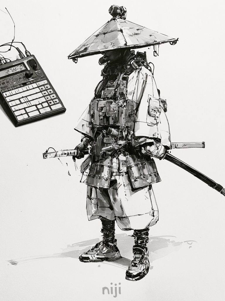 Samurai Ink Illustration Poster. poster detail