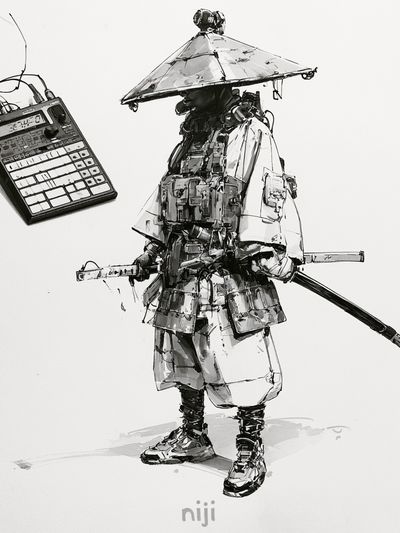 Samurai Ink Illustration Poster.