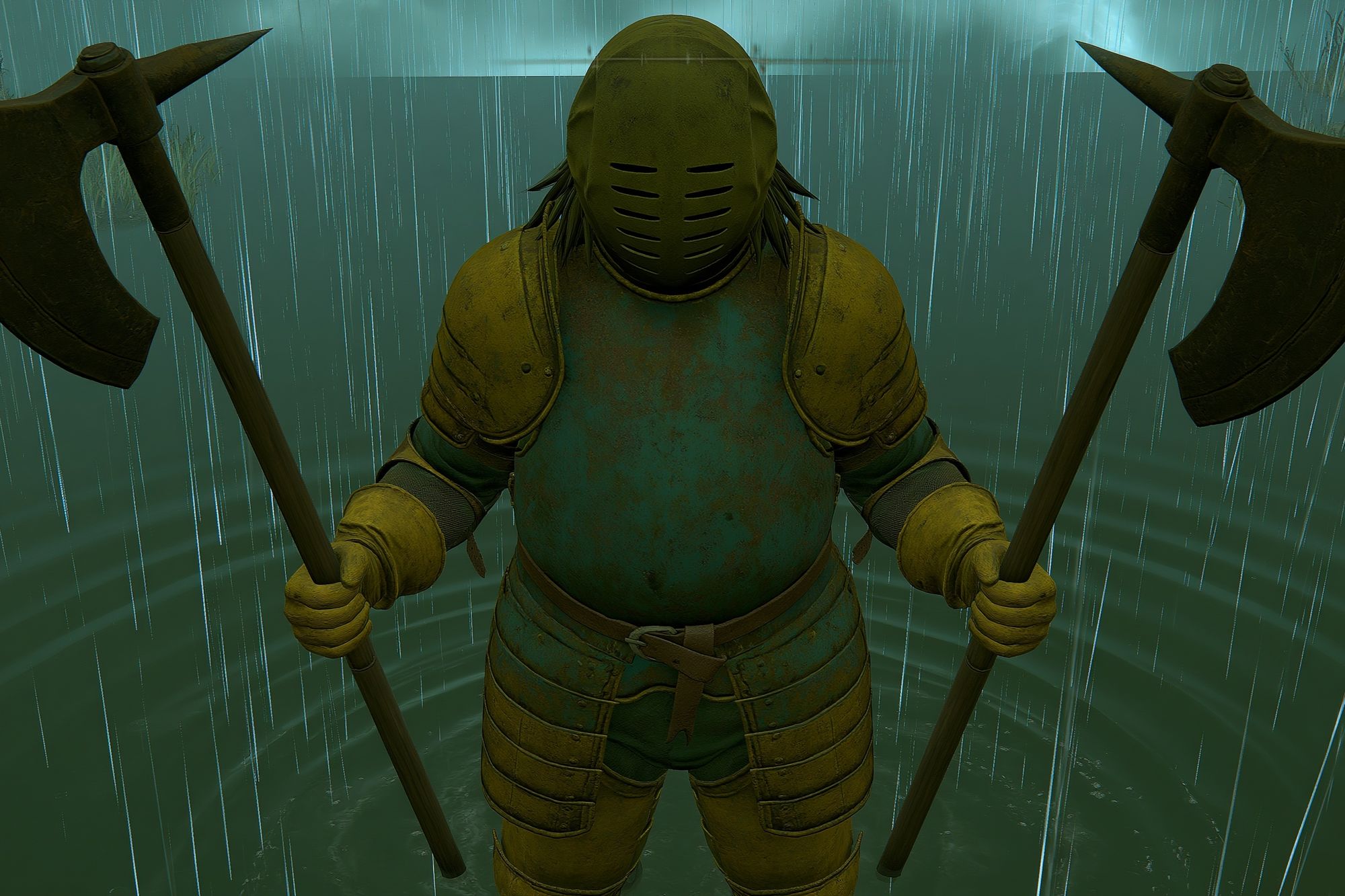 Armored Knight in Rain Poster. poster detail
