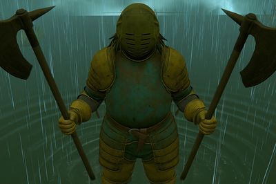 Armored Knight in Rain Poster. poster print