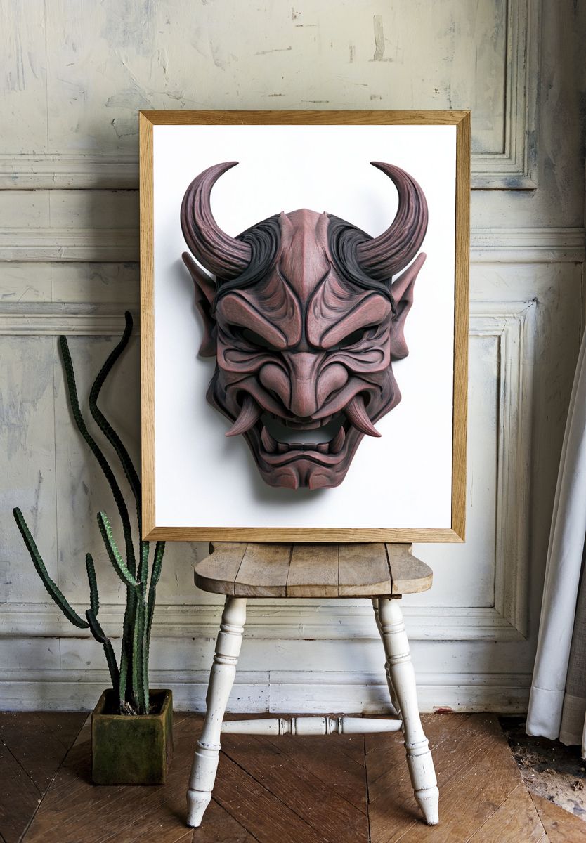 Oni Mask Digital Art Poster. — room view 1