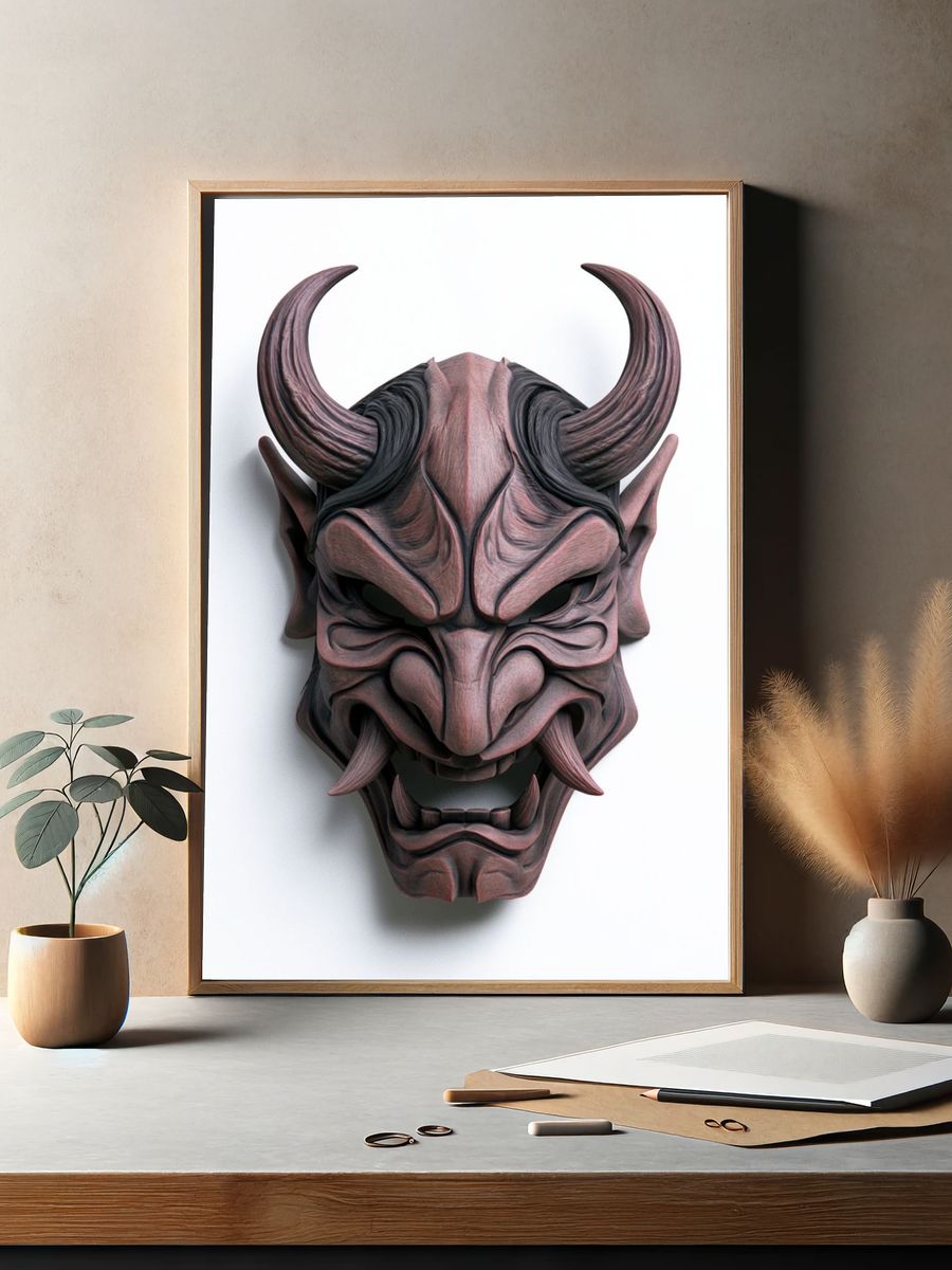Oni Mask Digital Art Poster. — room view 2