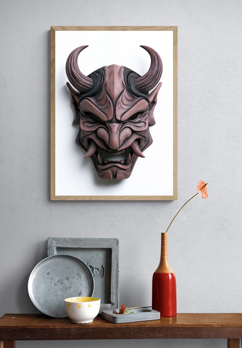 Oni Mask Digital Art Poster. — room view 3