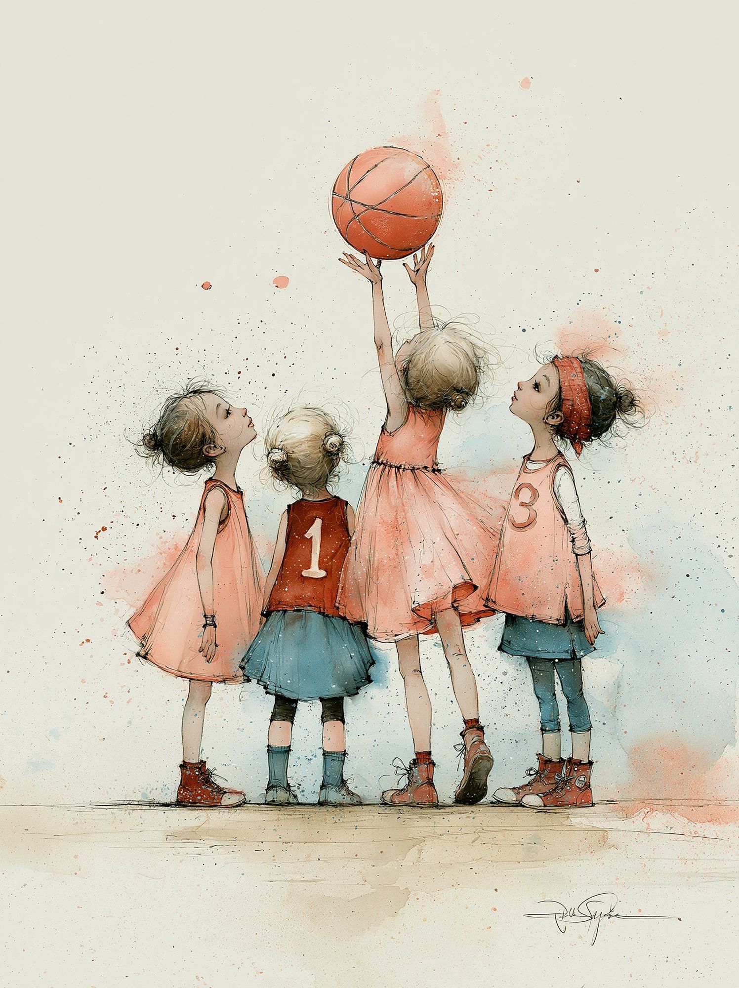 Girls Playing Basketball Illustration Poster. poster — illustration art