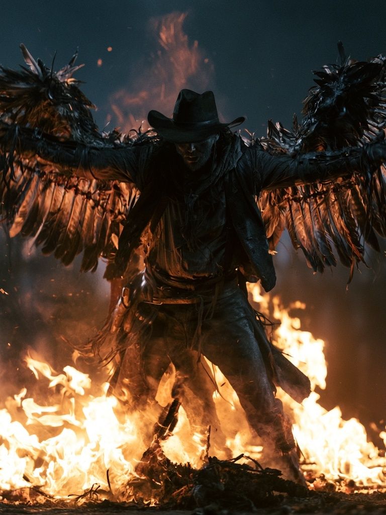 Winged Cowboy Fire Ritual Poster. poster — illustration art