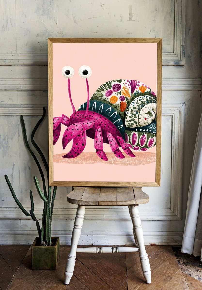 Whimsical Snail Illustration Poster. room preview
