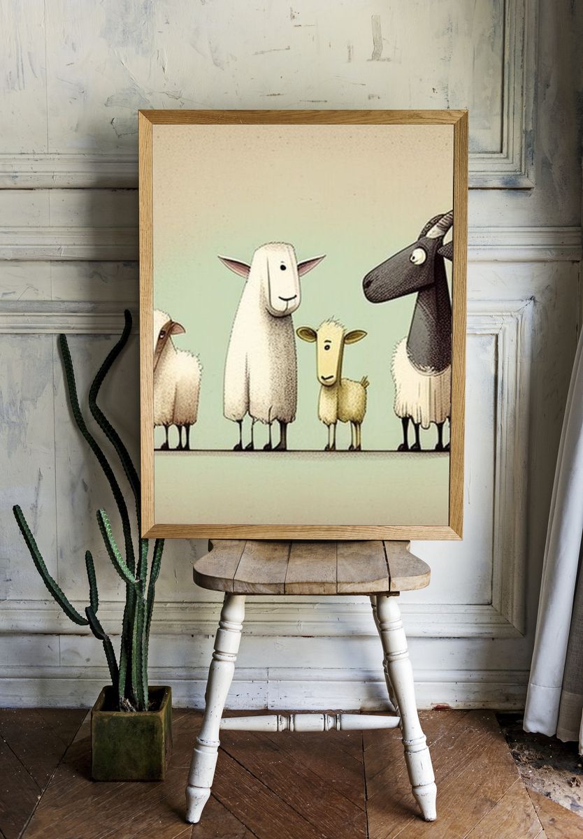 Whimsical Sheep Family Illustration Poster. room preview