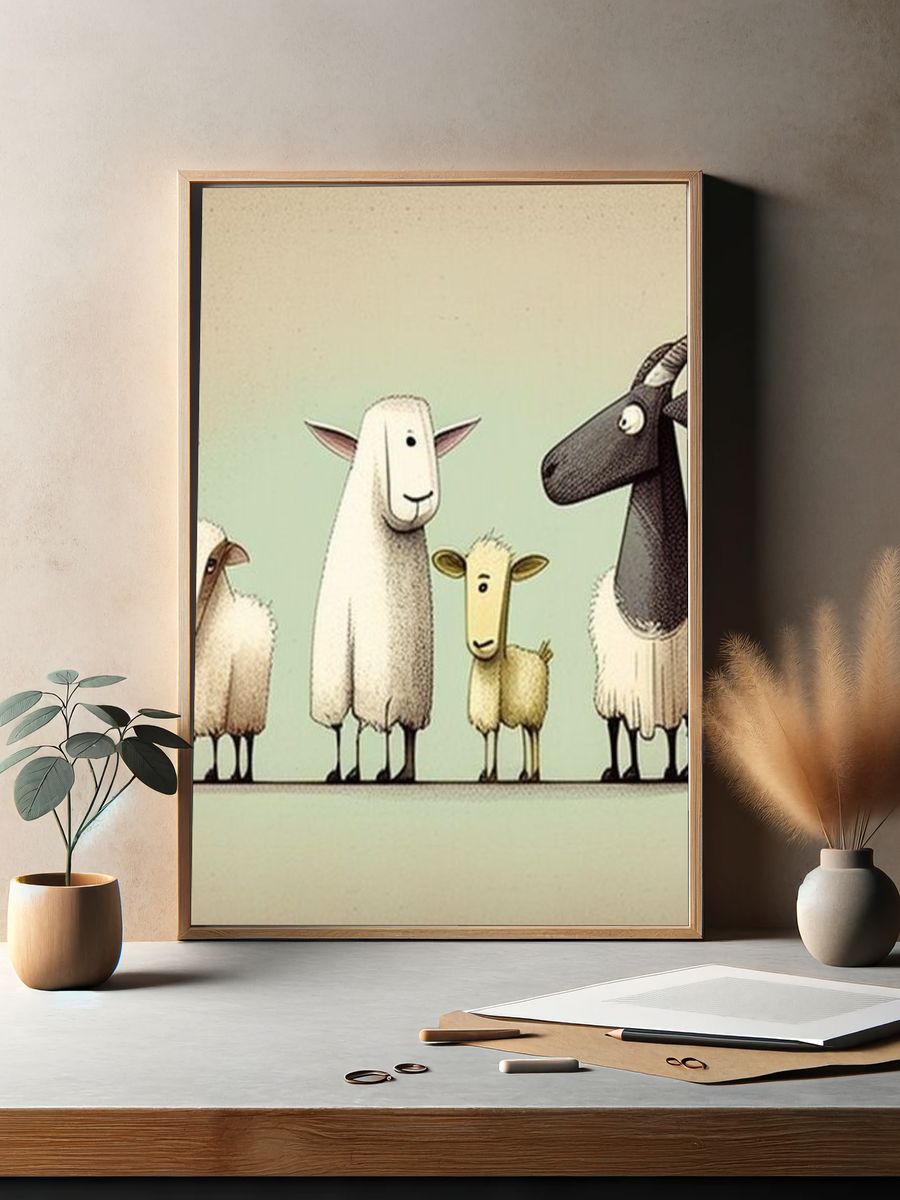 Whimsical Sheep Family Illustration Poster. — room view 2