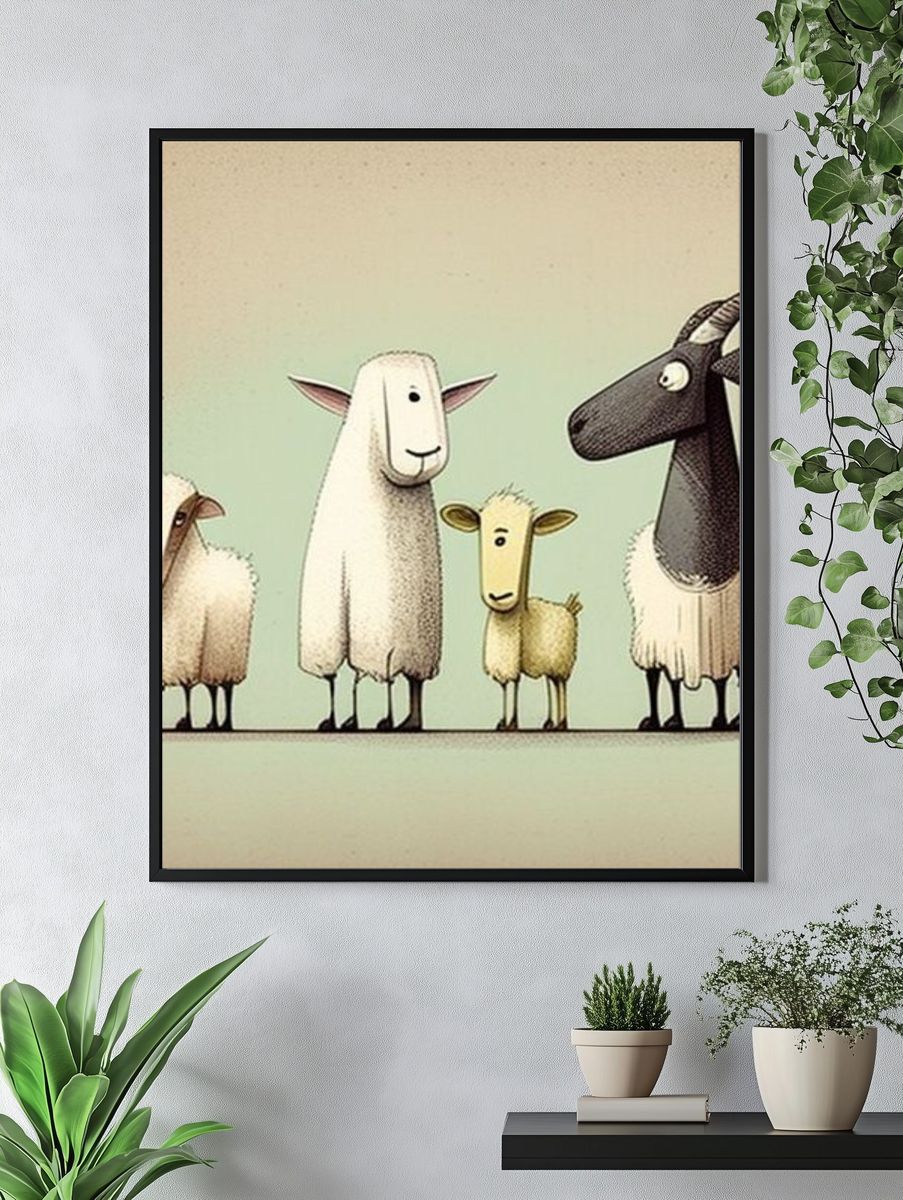 Whimsical Sheep Family Illustration Poster. — room view 4