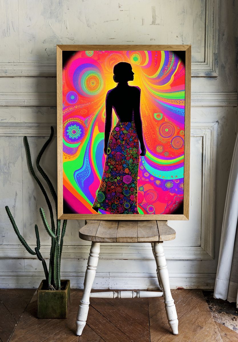 Psychedelic Silhouette Illustration Poster. — room view 1