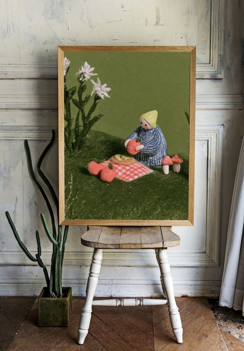 Miniature Picnic Scene Illustration Print. room preview
