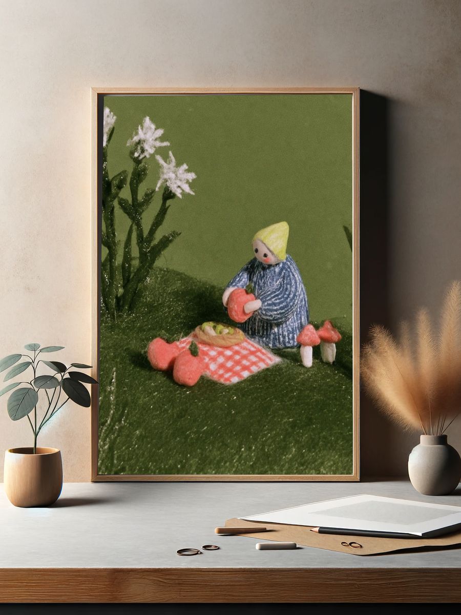 Miniature Picnic Scene Illustration Print. — room view 2