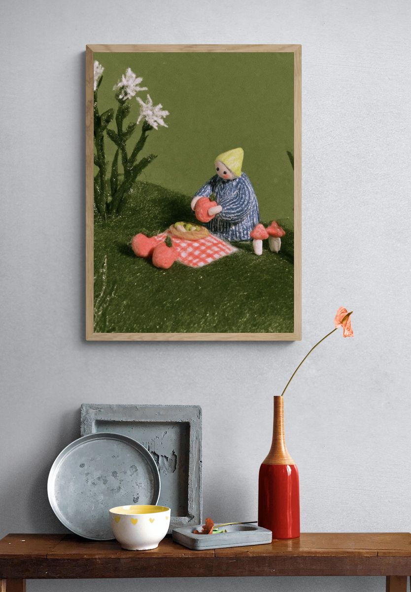 Miniature Picnic Scene Illustration Print. — room view 3