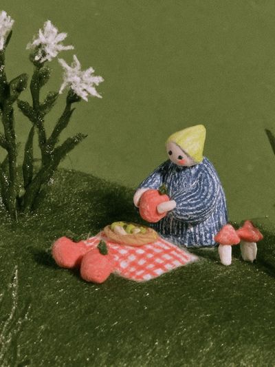 Miniature Picnic Scene Illustration Print. poster