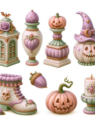 Pastel Halloween Decor Illustration Poster.