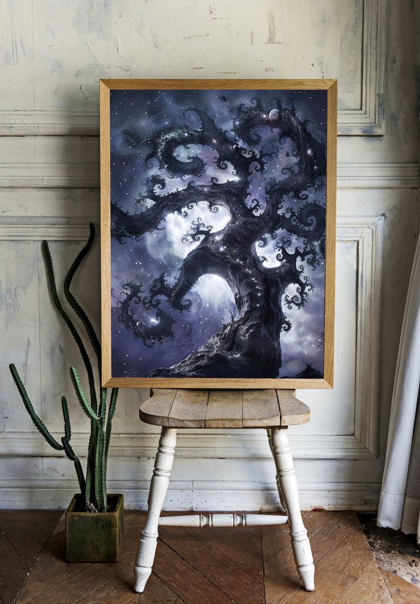 Cosmic Tree of Night Illustration Poster. — room view 1