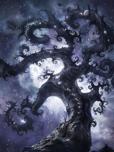 Cosmic Tree of Night Illustration Poster.