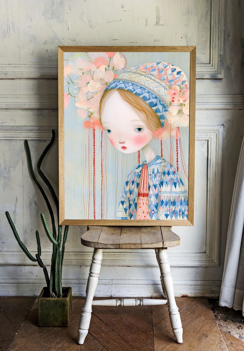 Dreamy Floral Girl Illustration Poster. room preview