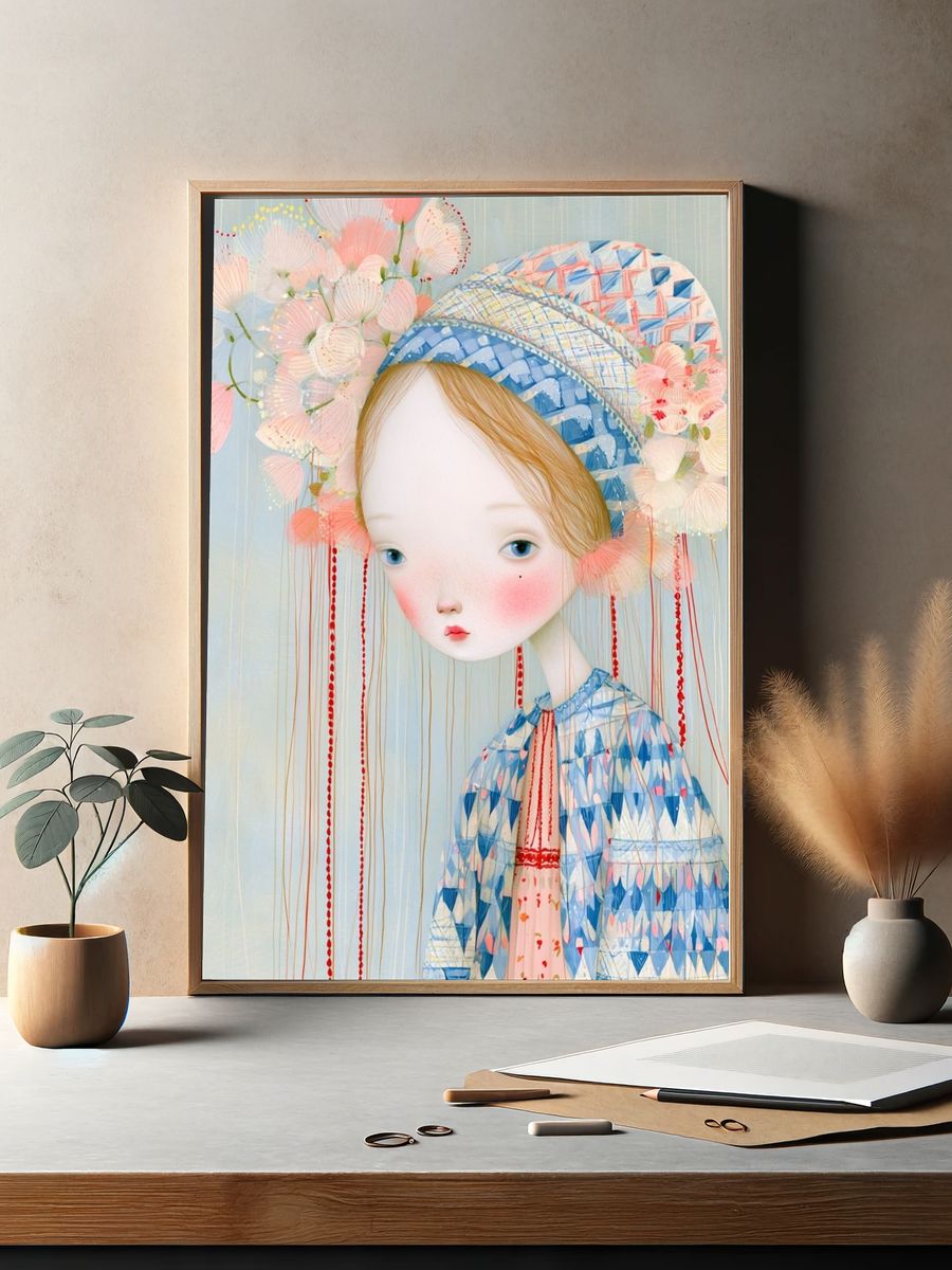 Dreamy Floral Girl Illustration Poster. — room view 2