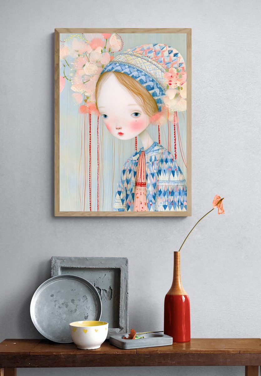 Dreamy Floral Girl Illustration Poster. — room view 3