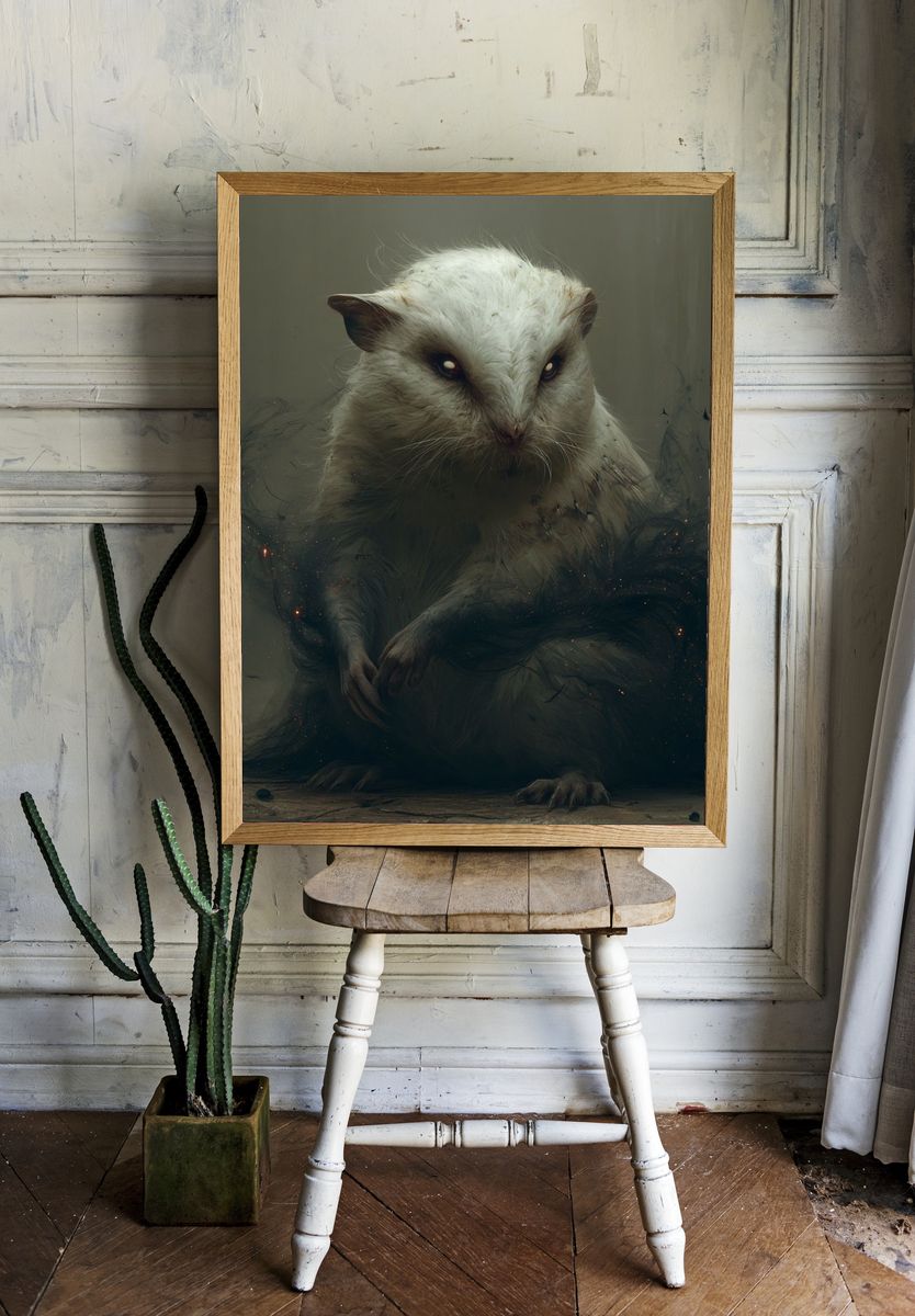 Mystic White Rat Illustration Poster. room preview