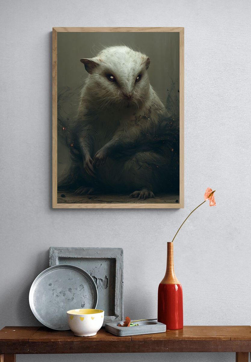 Mystic White Rat Illustration Poster. — room view 3