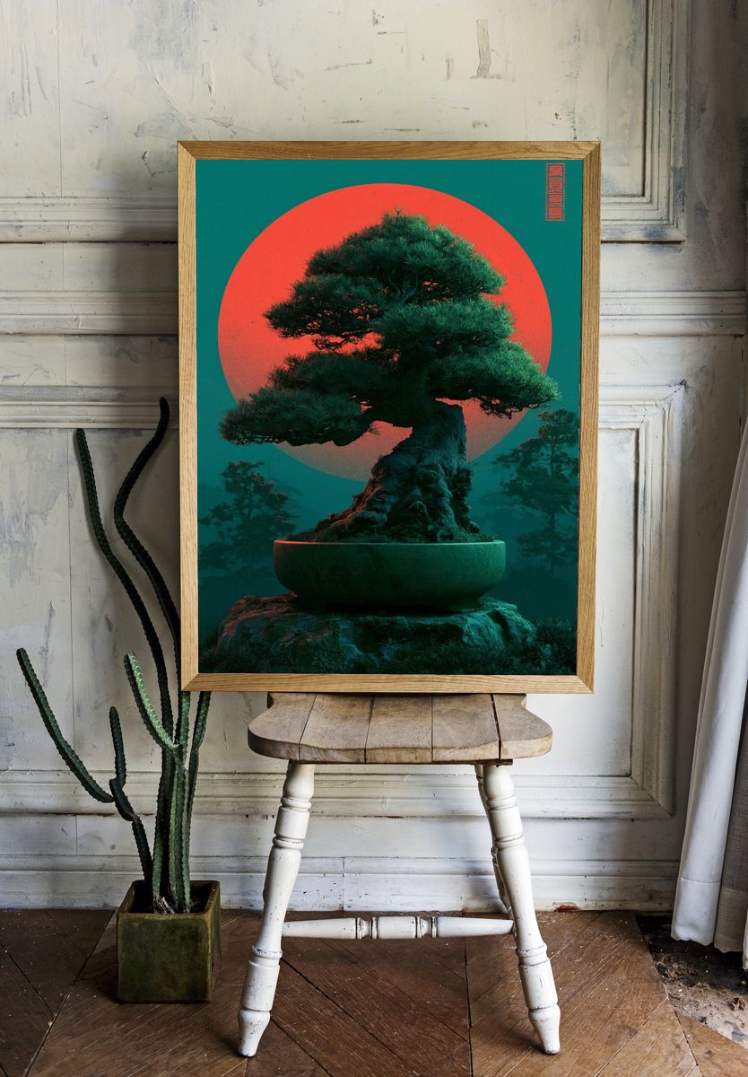 Bonsai Moonrise Illustration Poster. — room view 1