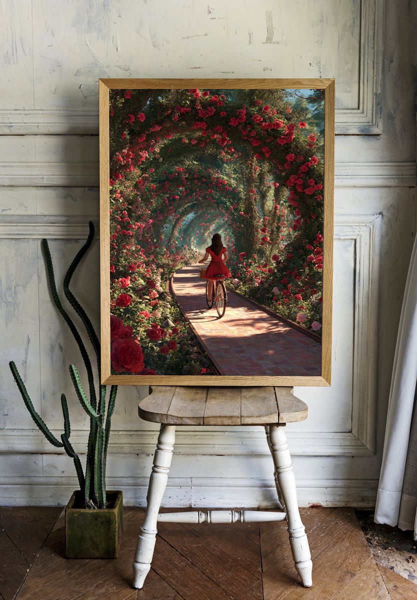 Rose Garden Bicycle Fantasy Print. — room view 1