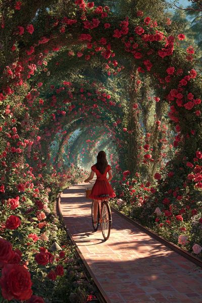 Rose Garden Bicycle Fantasy Print. poster print