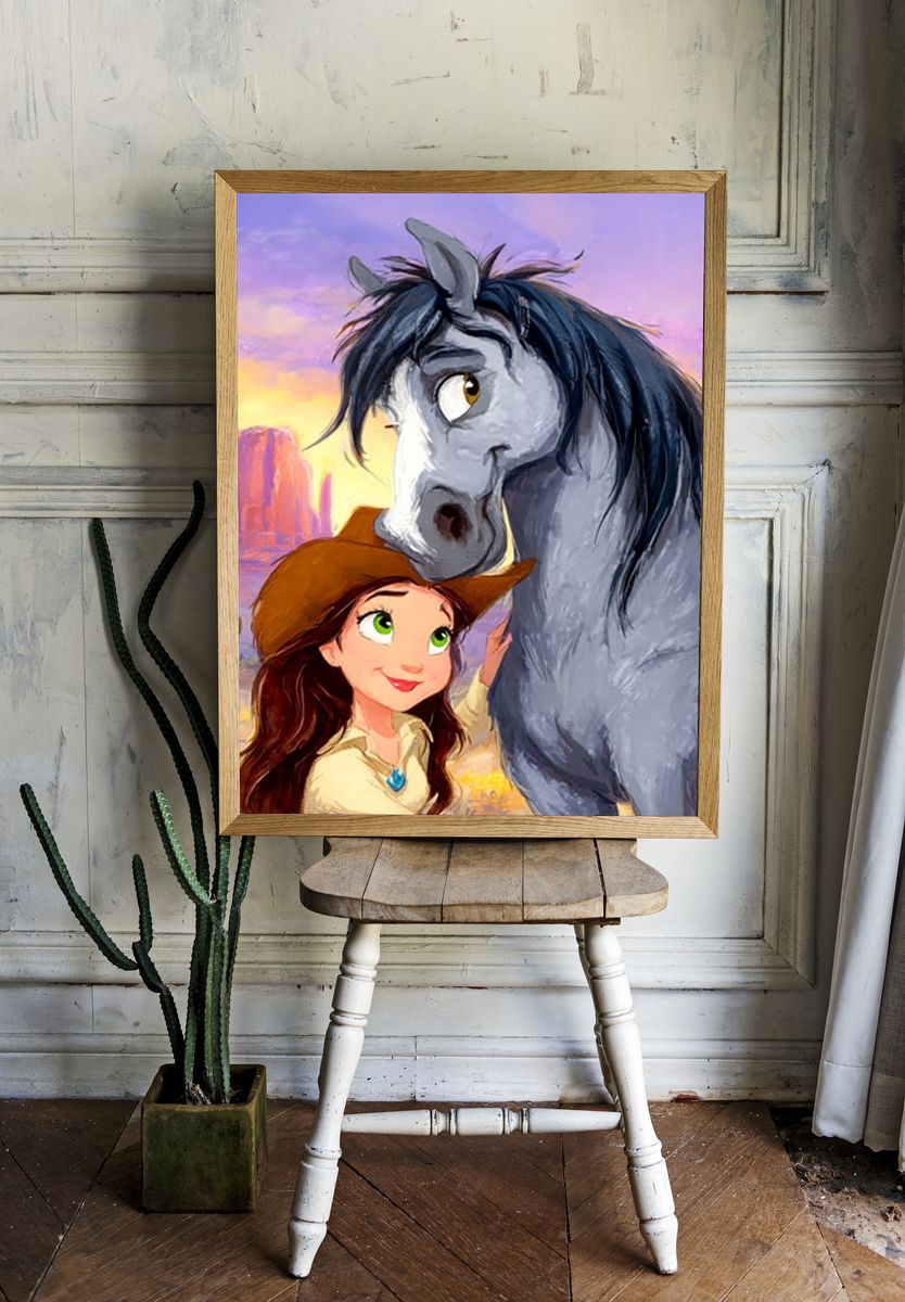 Cowgirl and Horse Sunset Print room preview
