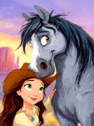 Cowgirl and Horse Sunset Print. poster