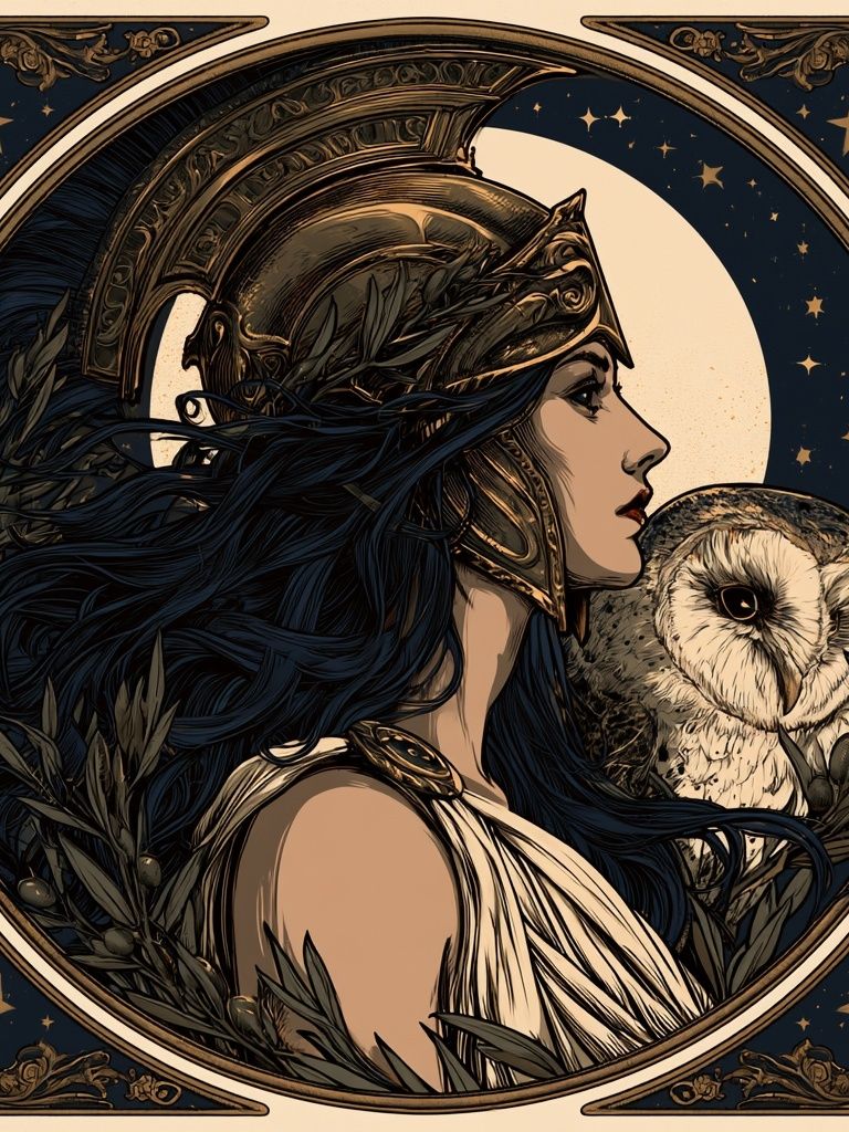 Athena and Owl Art Nouveau Poster. poster detail