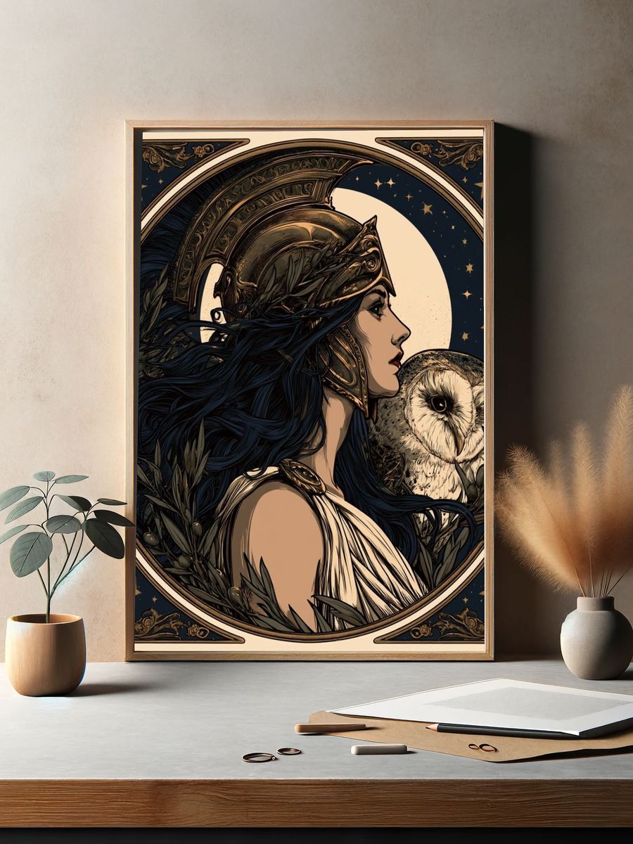 Athena and Owl Art Nouveau Poster. — room view 2