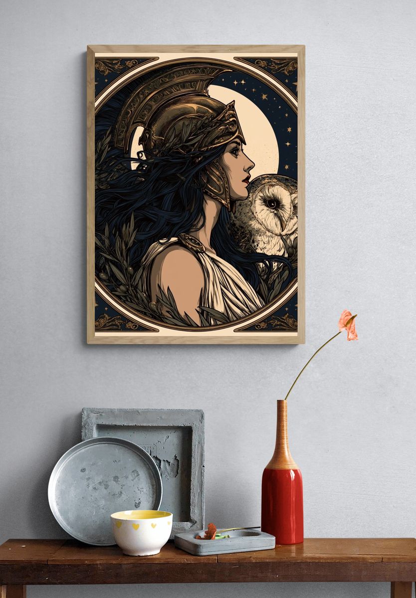 Athena and Owl Art Nouveau Poster. — room view 3