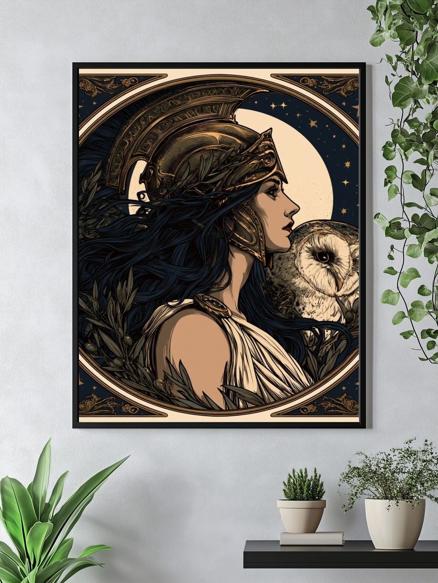 Athena and Owl Art Nouveau Poster. — room view 4