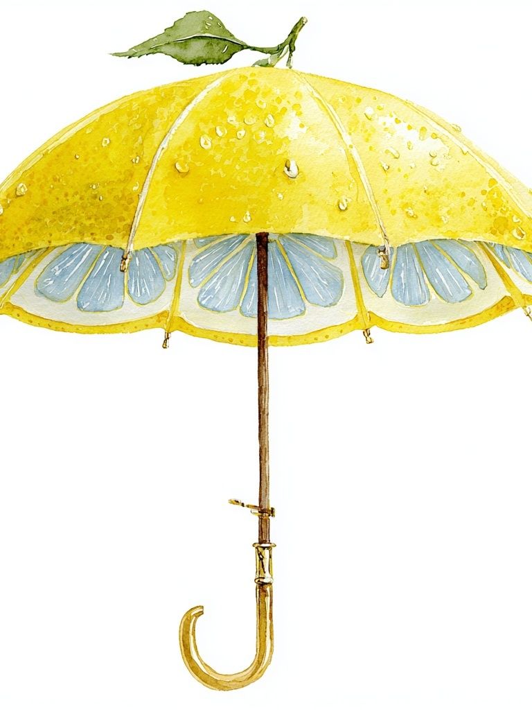 Lemon Umbrella Watercolor Print. poster — illustration art