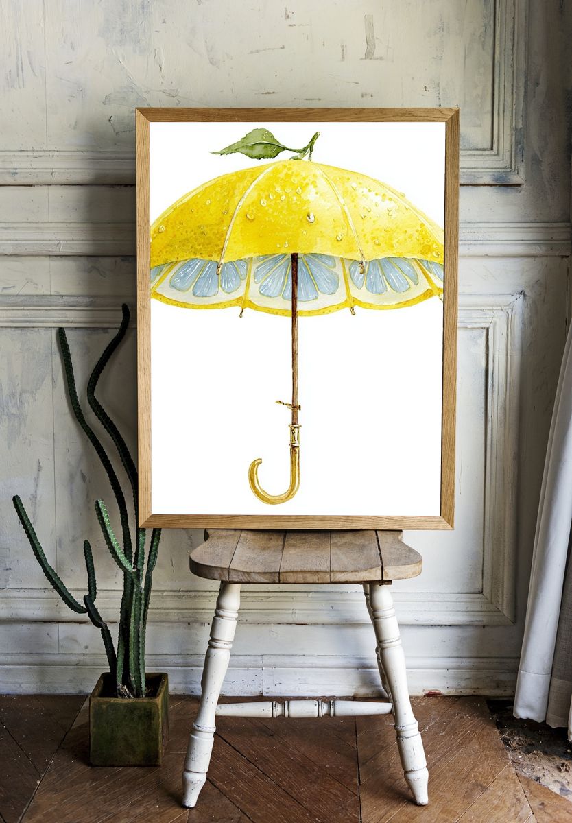 Lemon Umbrella Watercolor Print room preview