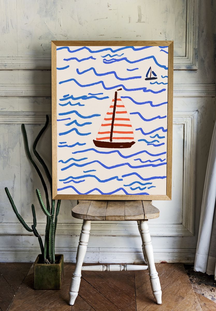 Sailboat at Sea Illustration Poster. — room view 1