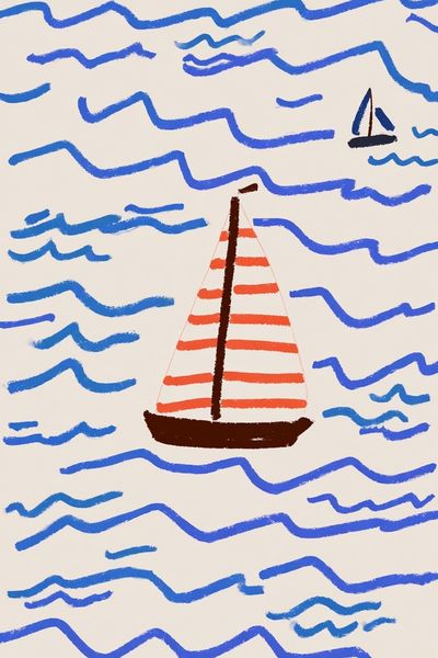 Sailboat at Sea Illustration Poster. poster print