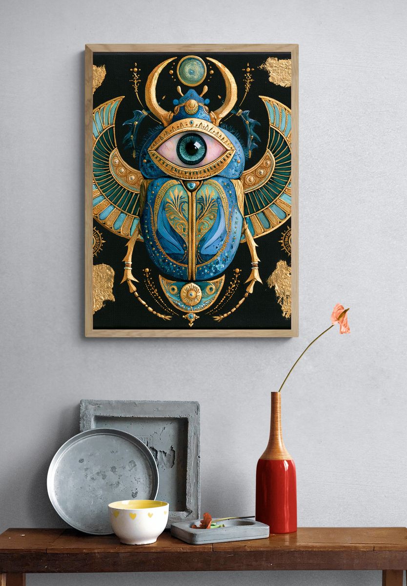 Egyptian Eye Scarab Illustration Poster. — room view 3