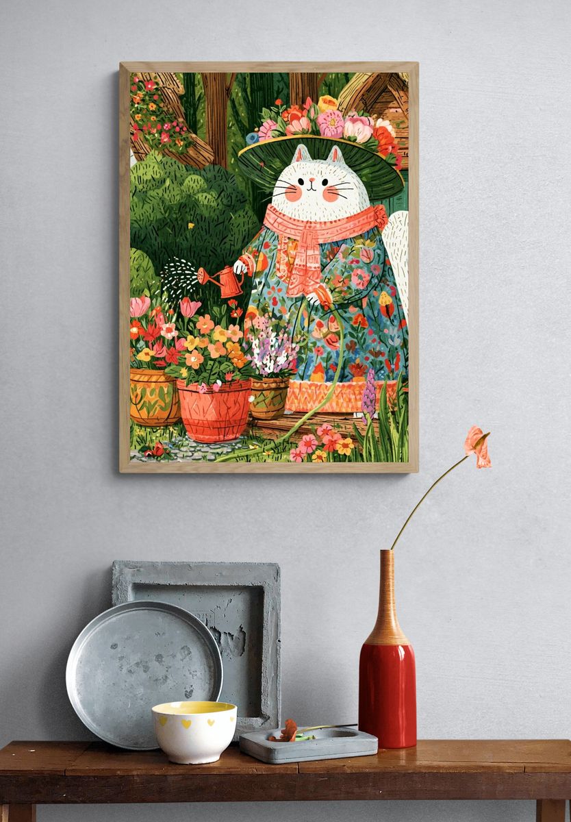 Garden Cat Illustration Poster. — room view 3
