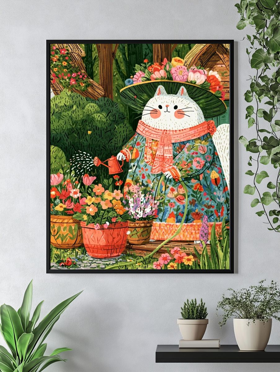 Garden Cat Illustration Poster. — room view 4