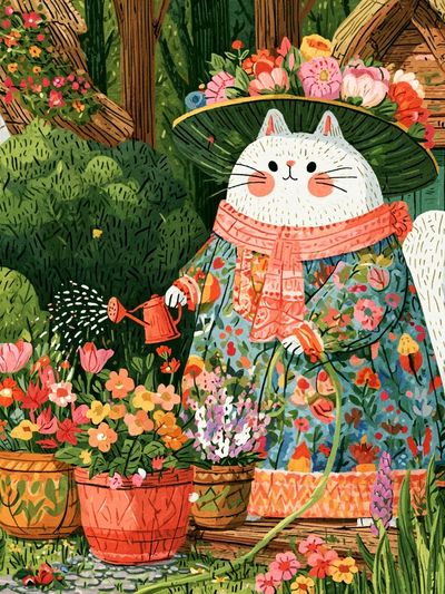 Garden Cat Illustration Poster. poster