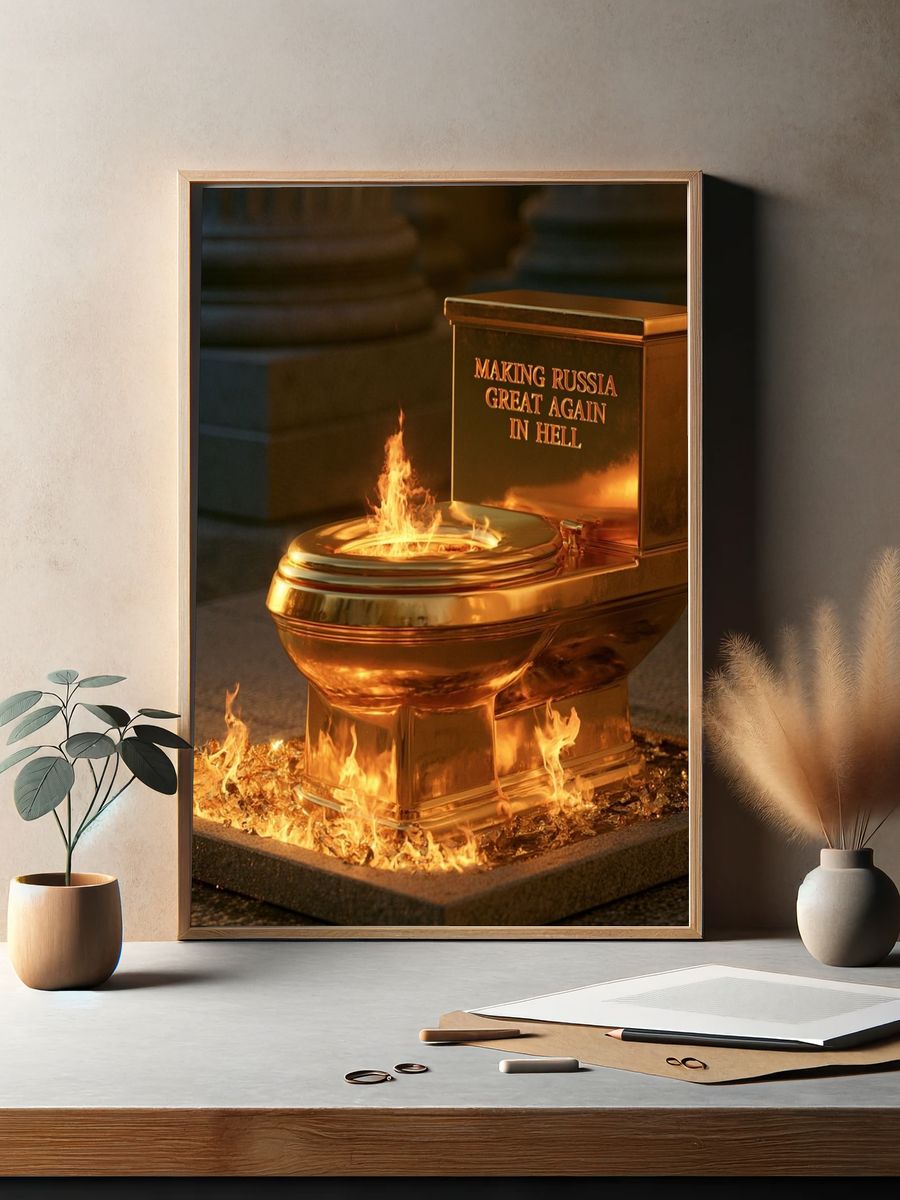 Golden Toilet Satire Poster. — room view 2