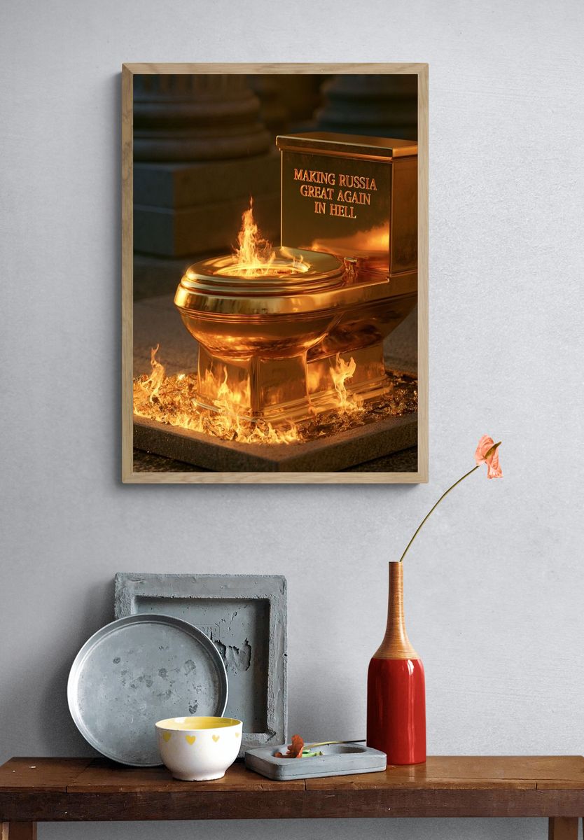 Golden Toilet Satire Poster. — room view 3