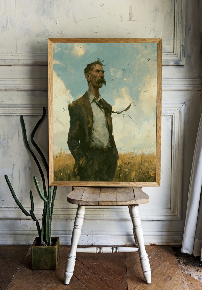Solitary Man in Field Illustration Poster. room preview