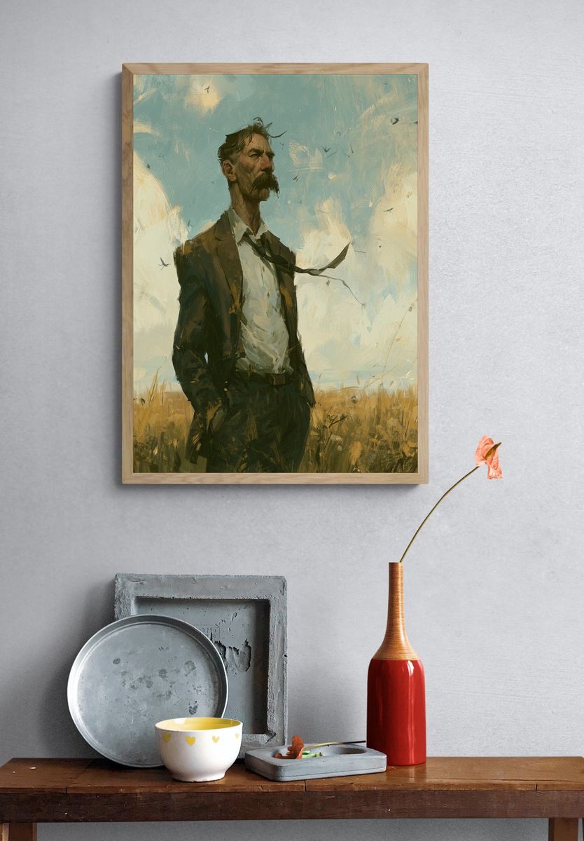Solitary Man in Field Illustration Poster. — room view 3