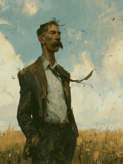 Solitary Man in Field Illustration Poster. poster